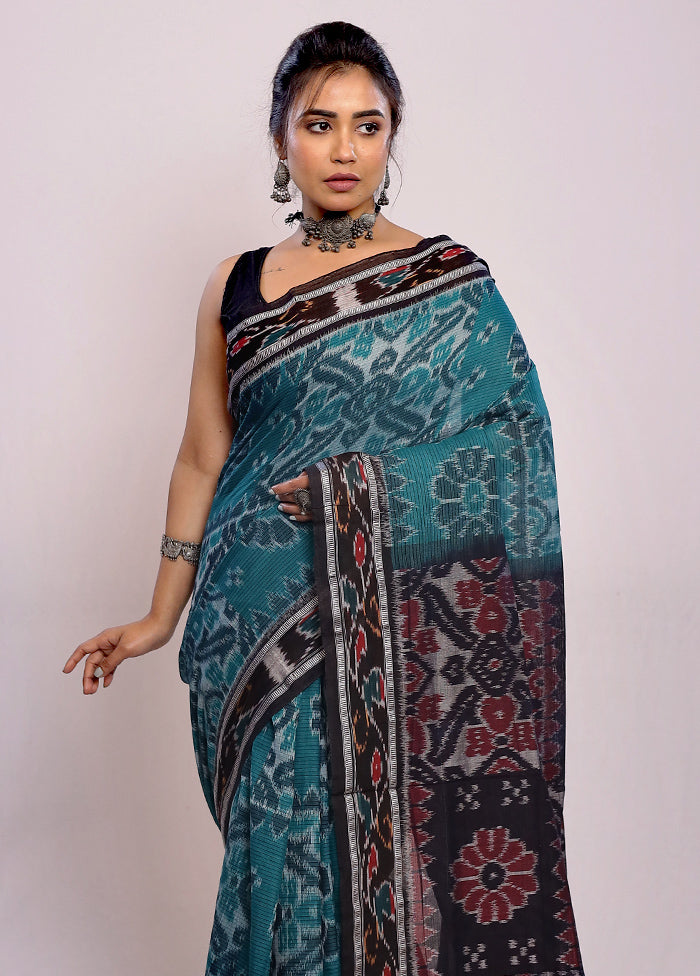 Green Cotton Ikkat Saree Without Blouse Piece - Indian Silk House Agencies