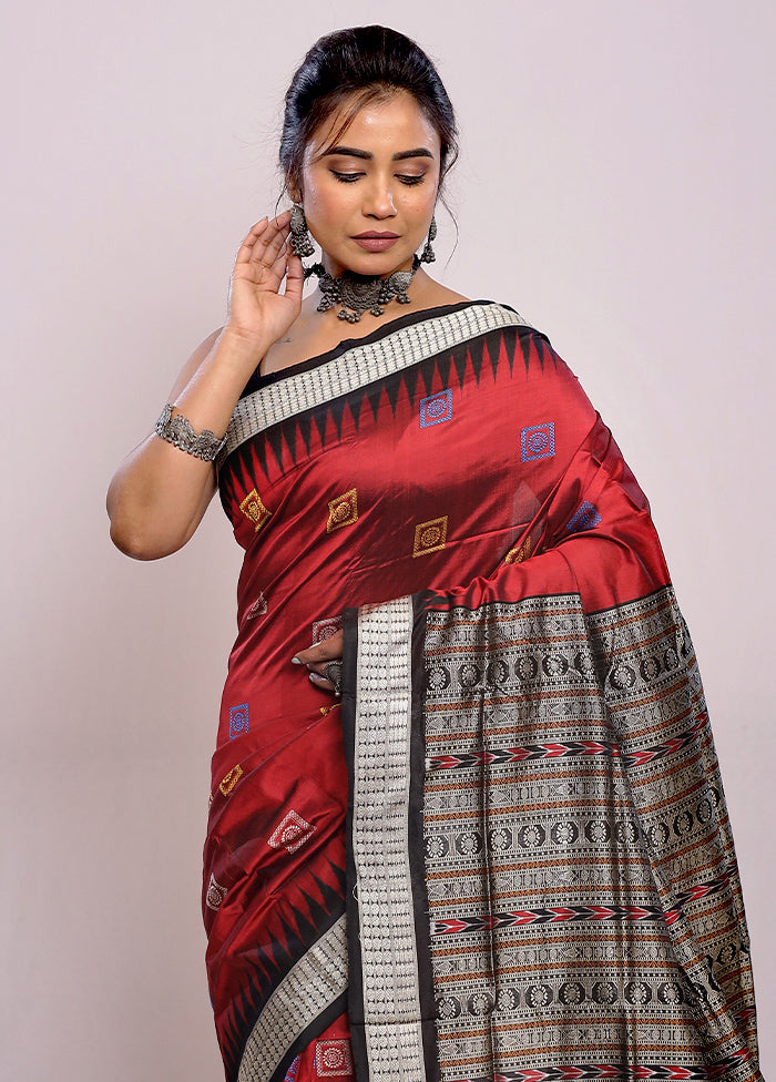 Maroon Bomkai Pure Silk Saree With Blouse Piece - Indian Silk House Agencies