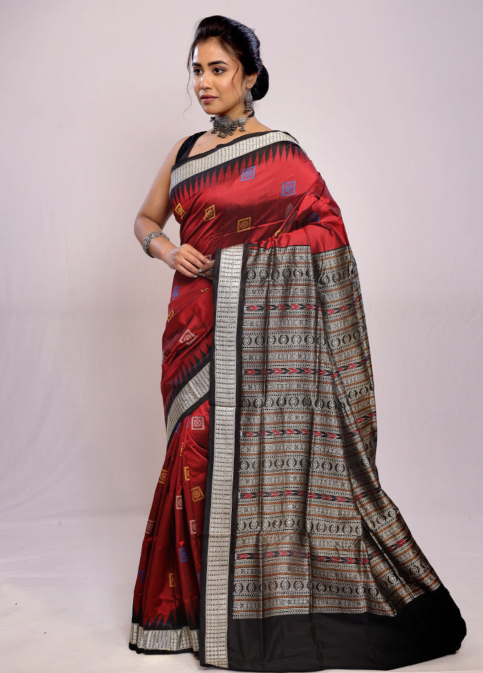 Maroon Bomkai Pure Silk Saree With Blouse Piece - Indian Silk House Agencies