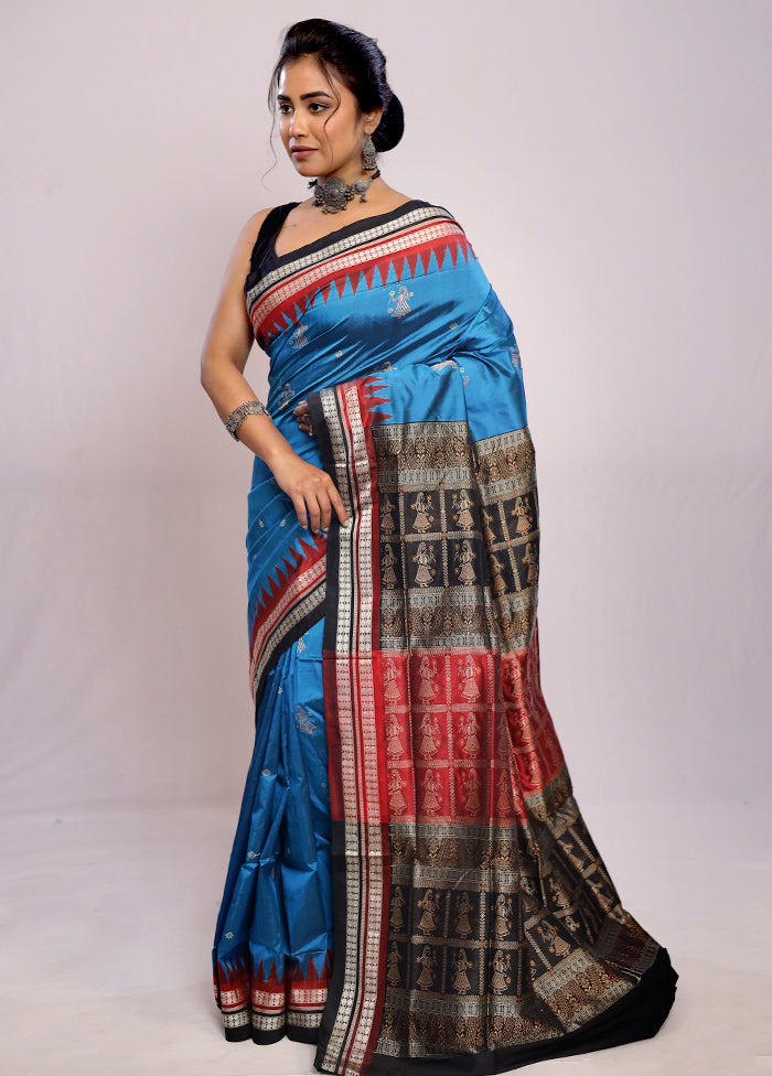 Blue Bomkai Pure Silk Saree With Blouse Piece - Indian Silk House Agencies