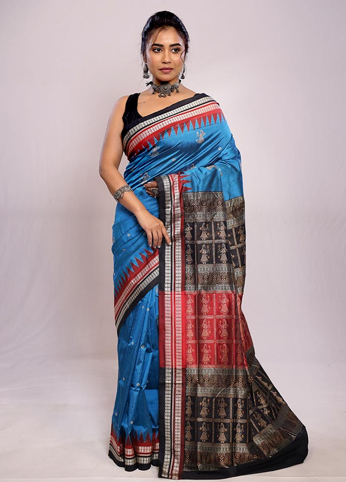 Blue Bomkai Pure Silk Saree With Blouse Piece - Indian Silk House Agencies