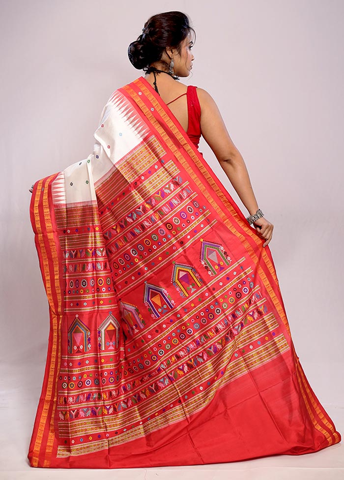 White Bomkai Pure Silk Saree With Blouse Piece - Indian Silk House Agencies