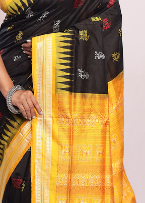 Black Bomkai Pure Silk Saree With Blouse Piece - Indian Silk House Agencies