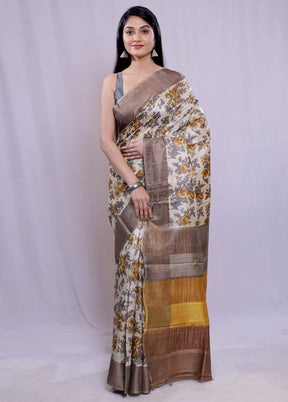 Cream Tussar Silk Saree With Blouse Piece - Indian Silk House Agencies