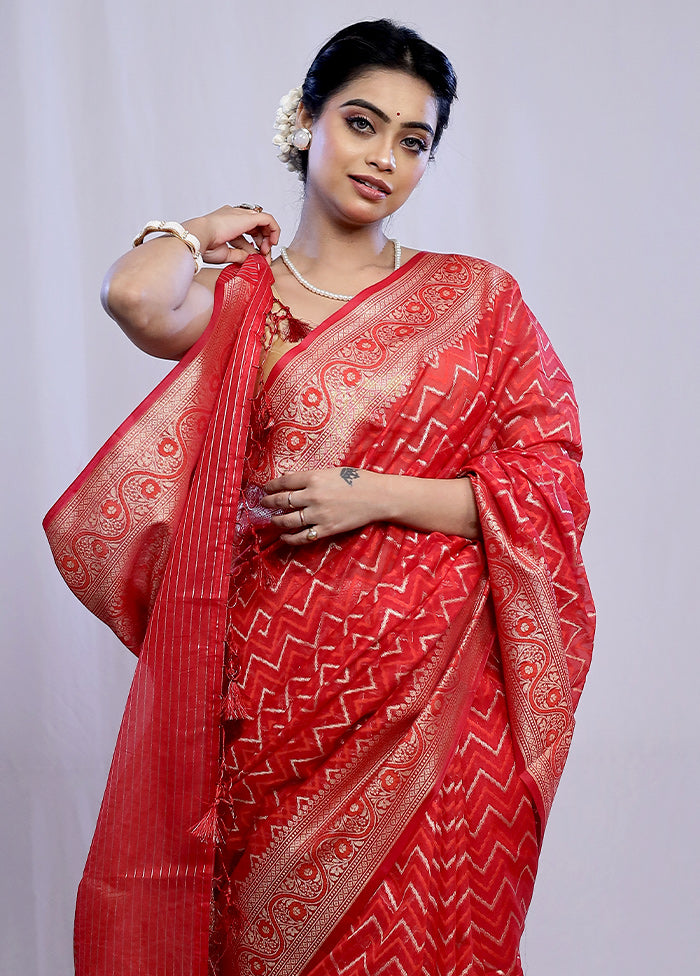 Red Kora Silk Saree With Blouse Piece - Indian Silk House Agencies