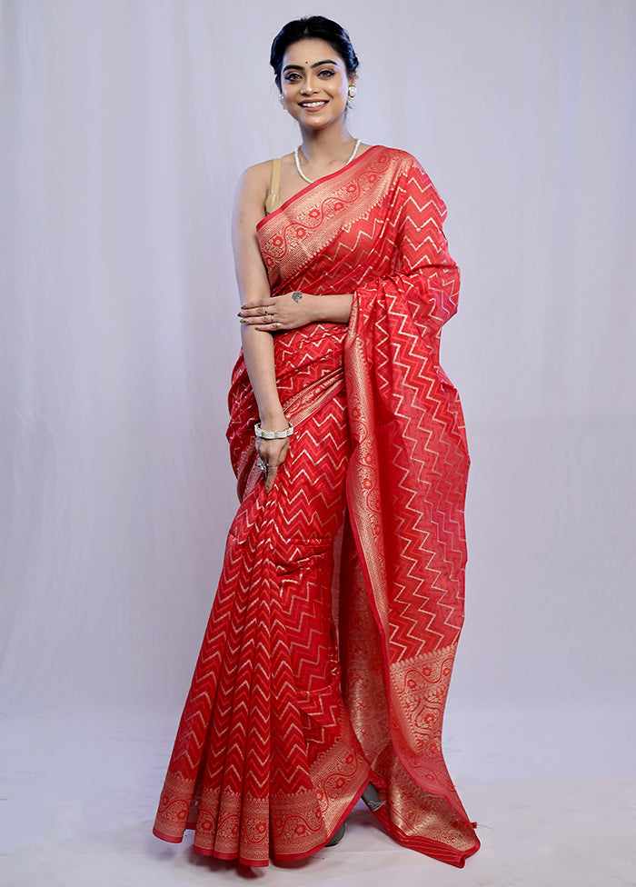 Red Kora Silk Saree With Blouse Piece - Indian Silk House Agencies