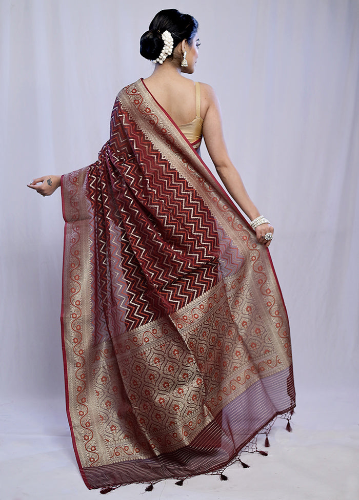 Maroon Kora Silk Saree With Blouse Piece - Indian Silk House Agencies