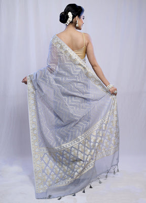 Grey Kora Silk Saree With Blouse Piece - Indian Silk House Agencies