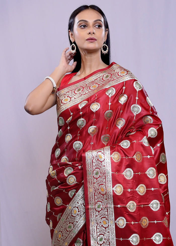 Maroon Banarasi Silk Saree With Blouse Piece - Indian Silk House Agencies