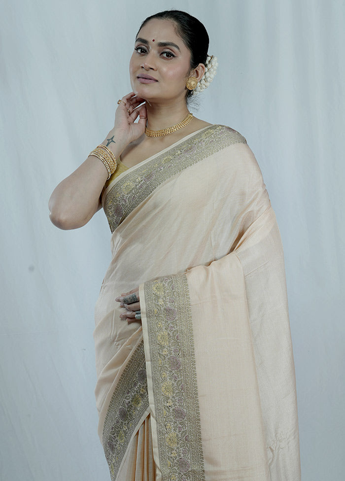 Cream Tussar Silk Saree With Blouse Piece - Indian Silk House Agencies