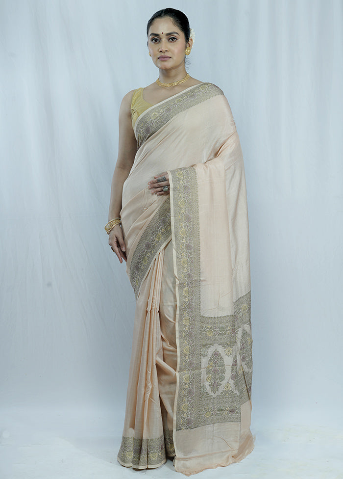 Cream Tussar Silk Saree With Blouse Piece - Indian Silk House Agencies