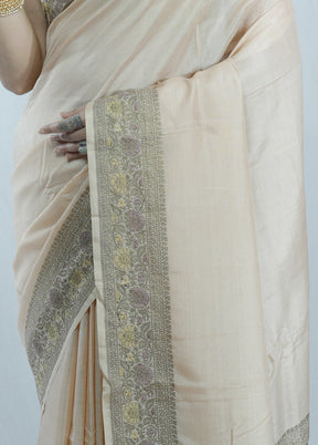 Cream Tussar Silk Saree With Blouse Piece - Indian Silk House Agencies