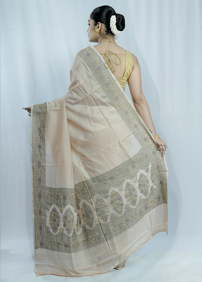 Cream Tussar Silk Saree With Blouse Piece - Indian Silk House Agencies