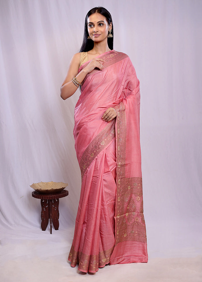 Pink Tussar Silk Saree With Blouse Piece - Indian Silk House Agencies