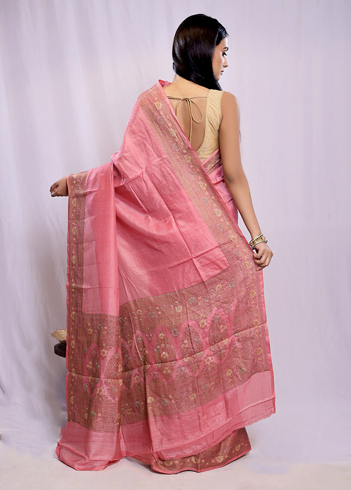 Pink Tussar Silk Saree With Blouse Piece - Indian Silk House Agencies