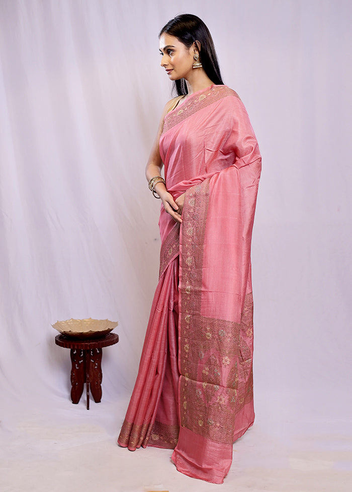 Pink Tussar Silk Saree With Blouse Piece - Indian Silk House Agencies