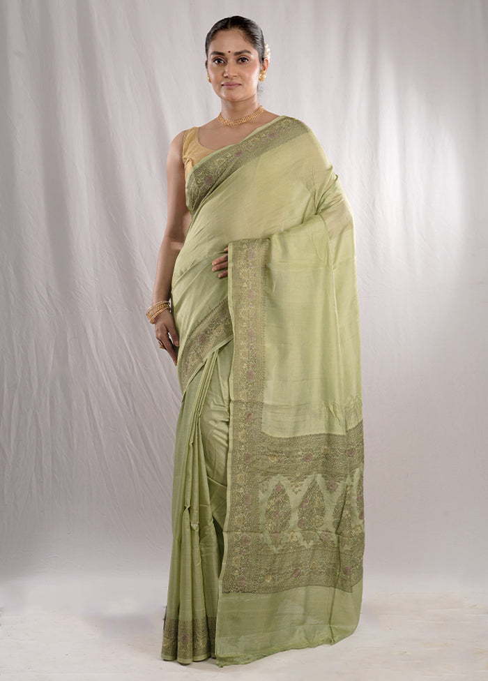 Green Tussar Silk Saree With Blouse Piece - Indian Silk House Agencies