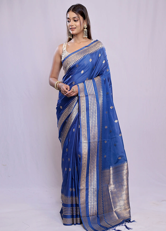 Blue Dupion Silk Saree With Blouse Piece - Indian Silk House Agencies