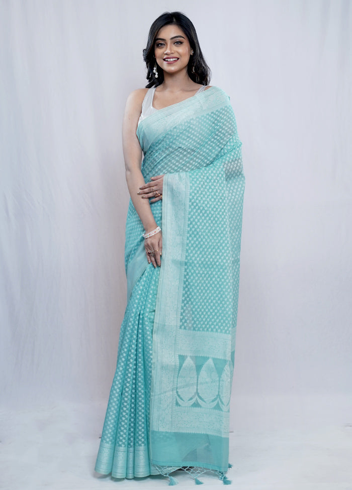 Blue Cotton Saree With Blouse Piece - Indian Silk House Agencies