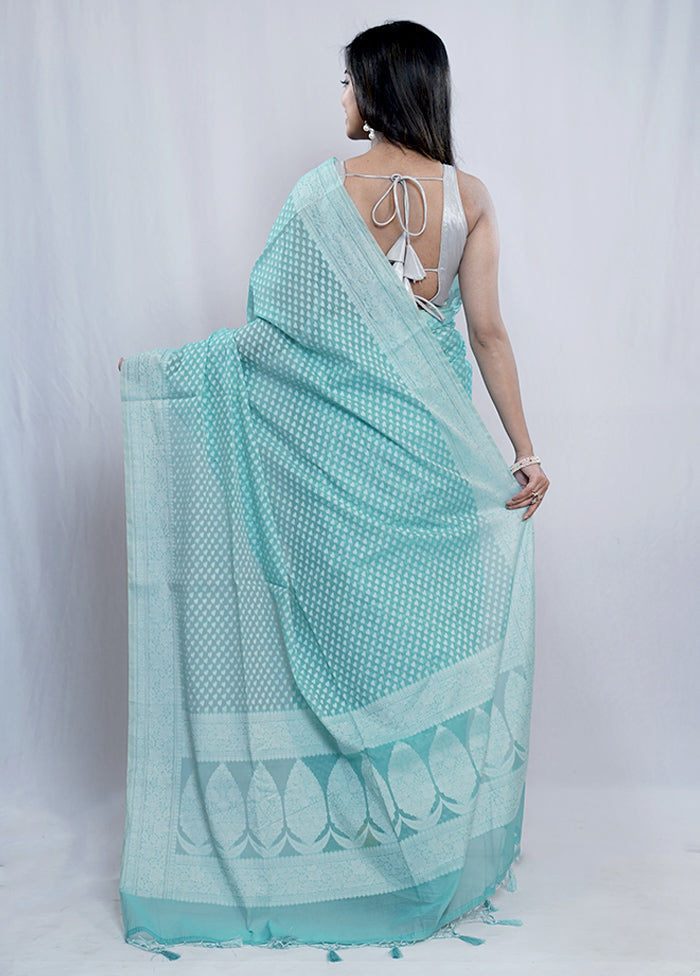 Blue Cotton Saree With Blouse Piece - Indian Silk House Agencies