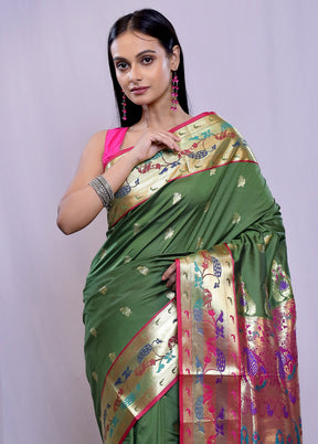 Green Kanjivaram Silk Saree With Blouse Piece - Indian Silk House Agencies