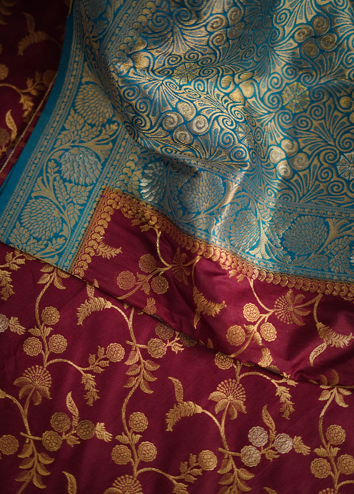 Maroon Dupion Silk Saree With Blouse Piece - Indian Silk House Agencies