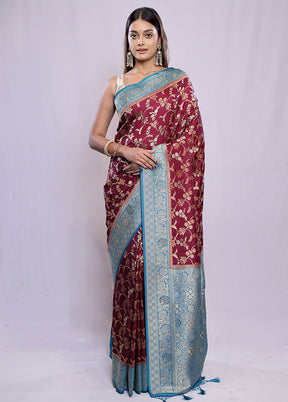 Maroon Dupion Silk Saree With Blouse Piece - Indian Silk House Agencies