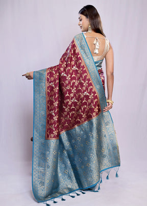 Maroon Dupion Silk Saree With Blouse Piece - Indian Silk House Agencies