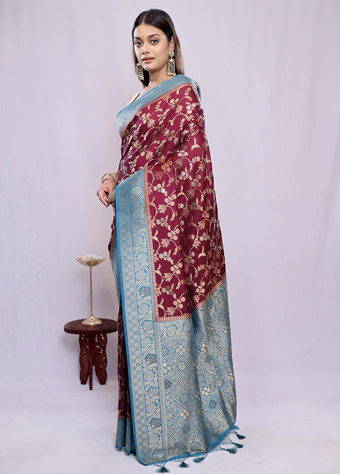 Maroon Dupion Silk Saree With Blouse Piece - Indian Silk House Agencies