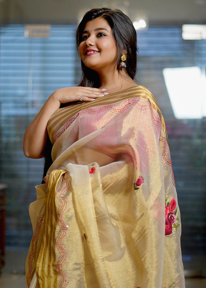 Cream Organza Saree With Blouse Piece - Indian Silk House Agencies