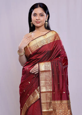 Maroon Kanjivaram Silk Saree With Blouse Piece - Indian Silk House Agencies