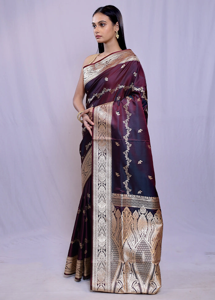 Maroon Banarasi Silk Saree With Blouse Piece - Indian Silk House Agencies
