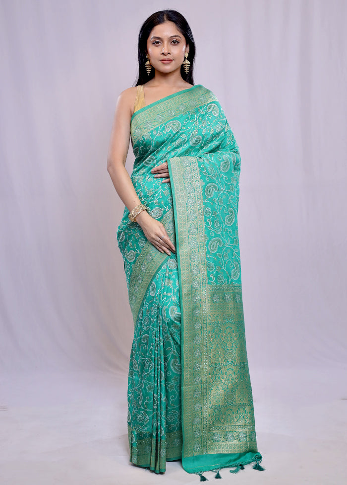 Green Dupion Silk Saree With Blouse Piece - Indian Silk House Agencies