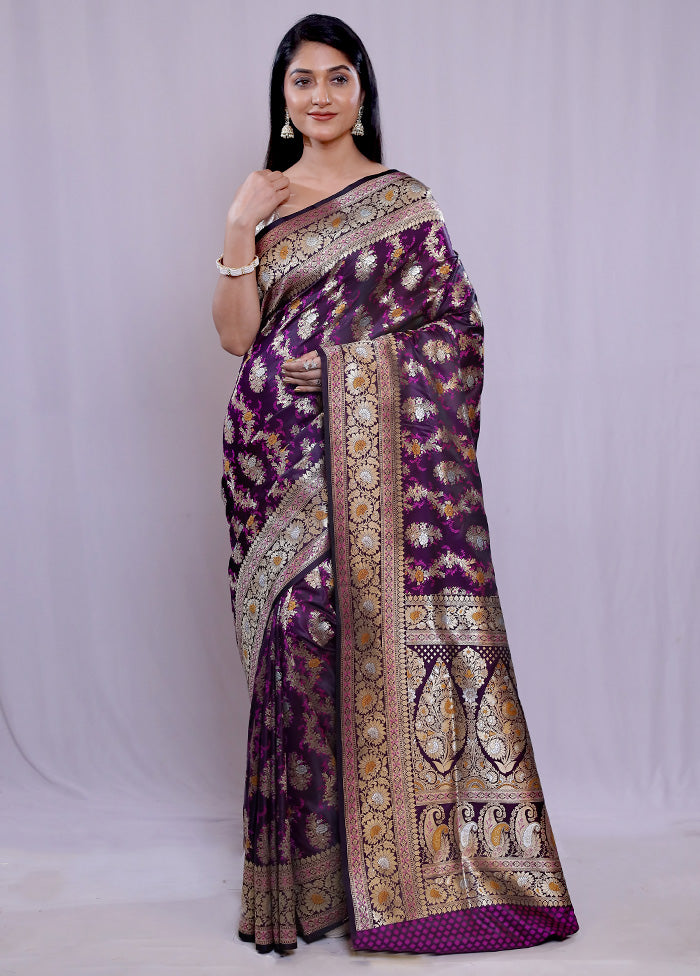 Purple Uppada Pure Silk Saree With Blouse Piece - Indian Silk House Agencies