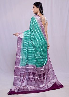 Green Pure Georgette Saree With Blouse Piece - Indian Silk House Agencies