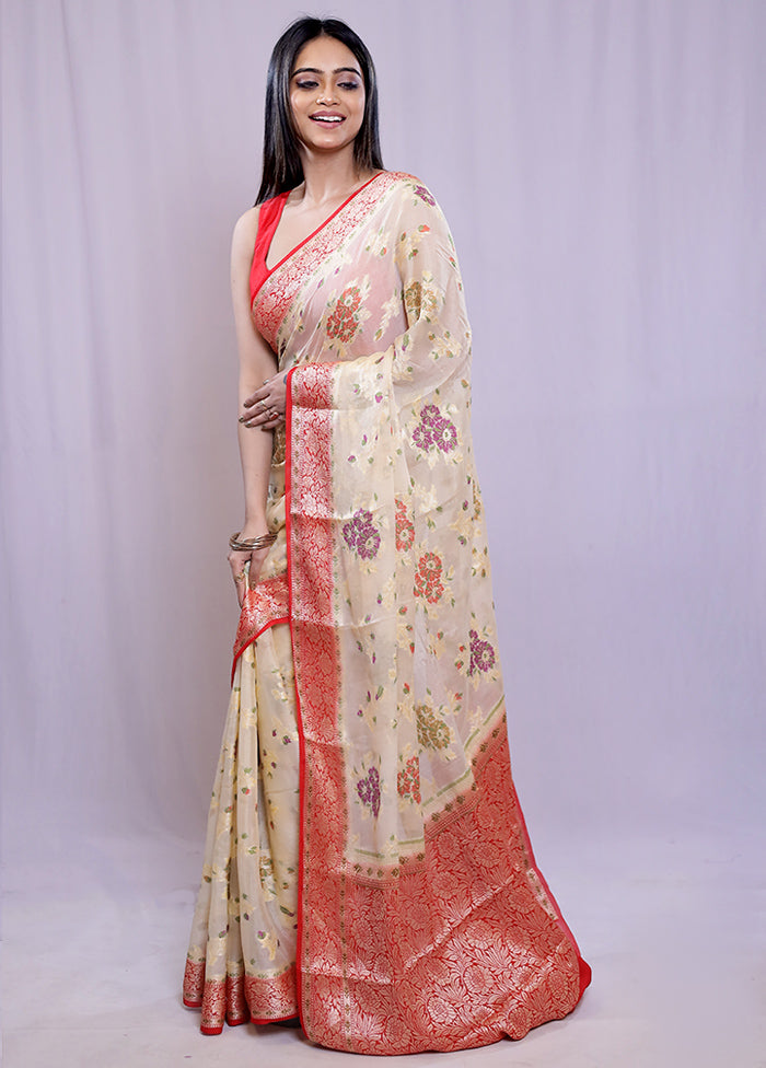 Cream Pure Georgette Saree With Blouse Piece - Indian Silk House Agencies