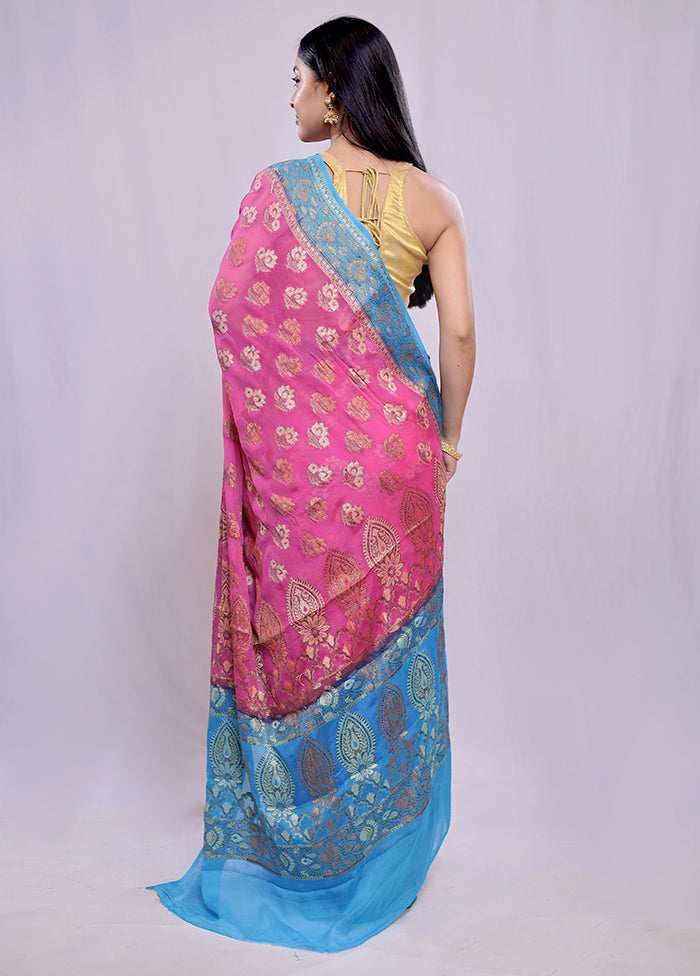 Pink Pure Georgette Saree With Blouse Piece - Indian Silk House Agencies