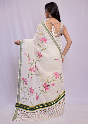 Cream Cotton Saree With Blouse Piece - Indian Silk House Agencies