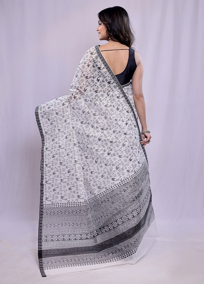 White Cotton Saree With Blouse Piece - Indian Silk House Agencies