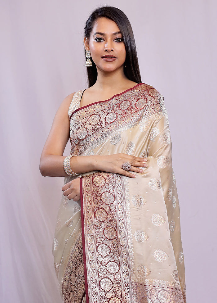Cream Banarasi Silk Saree With Blouse Piece - Indian Silk House Agencies
