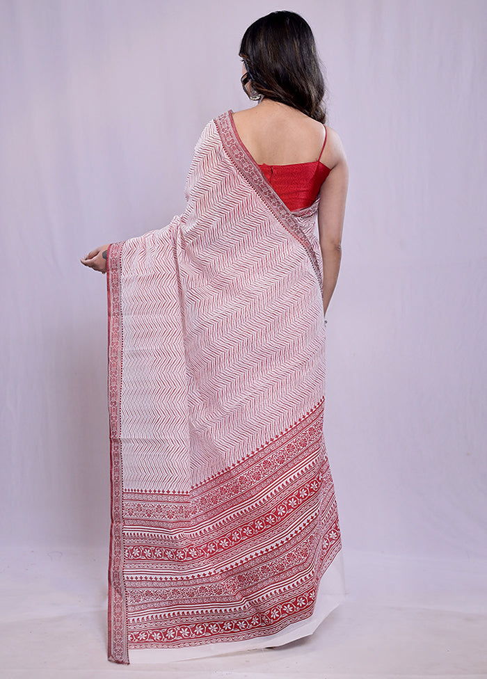 White Cotton Saree With Blouse Piece - Indian Silk House Agencies