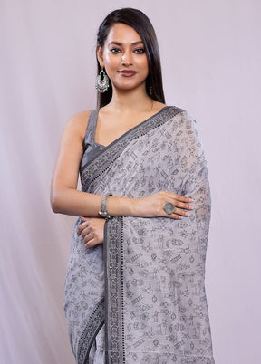 Grey Cotton Saree With Blouse Piece - Indian Silk House Agencies