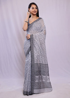 Grey Cotton Saree With Blouse Piece - Indian Silk House Agencies