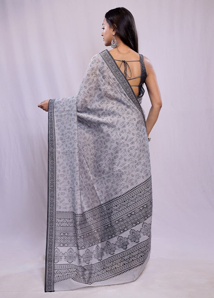 Grey Cotton Saree With Blouse Piece - Indian Silk House Agencies