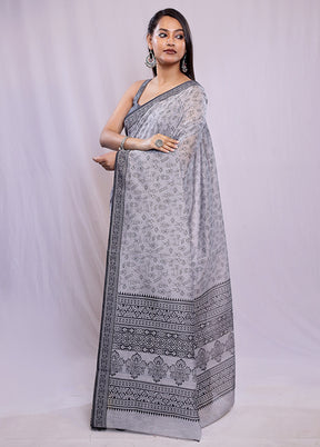 Grey Cotton Saree With Blouse Piece - Indian Silk House Agencies