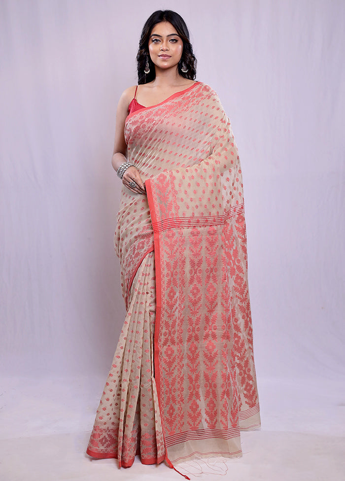 Cream Khadi Cotton Saree With Blouse Piece - Indian Silk House Agencies