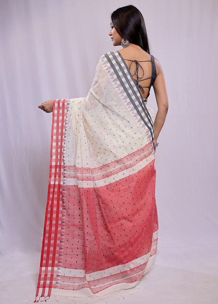 Cream Khadi Cotton Saree With Blouse Piece - Indian Silk House Agencies