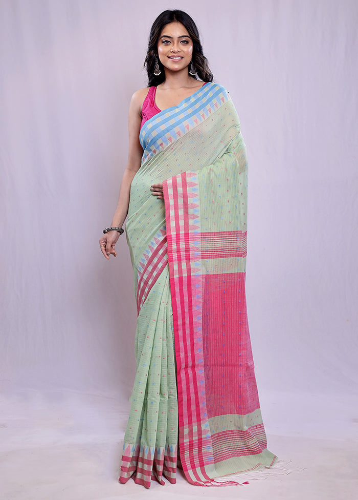 Green Khadi Cotton Saree With Blouse Piece - Indian Silk House Agencies