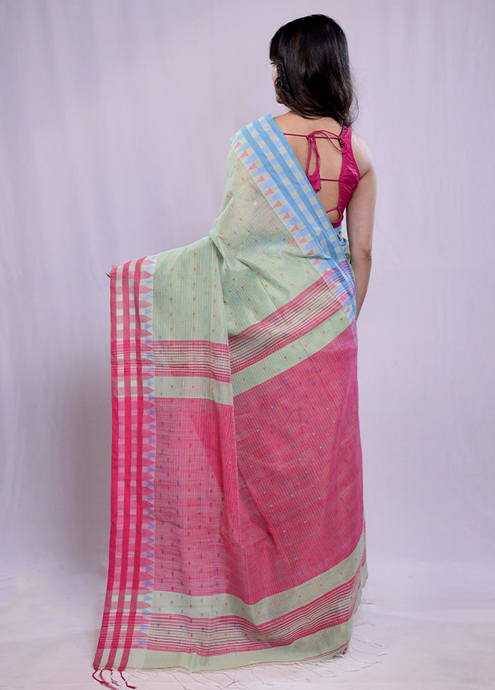 Green Khadi Cotton Saree With Blouse Piece - Indian Silk House Agencies