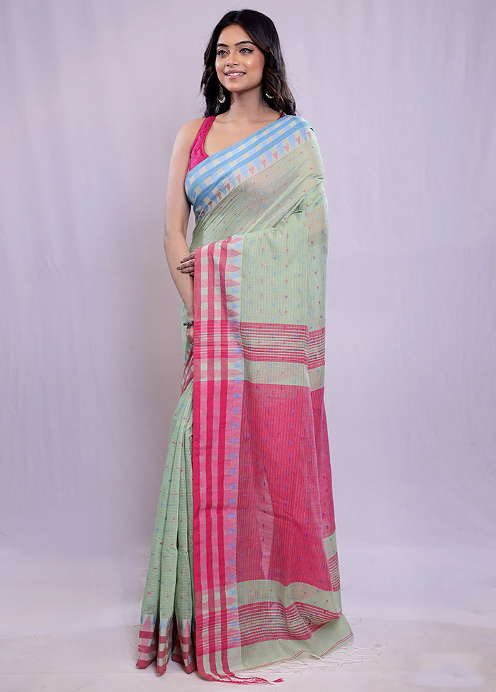 Green Khadi Cotton Saree With Blouse Piece - Indian Silk House Agencies